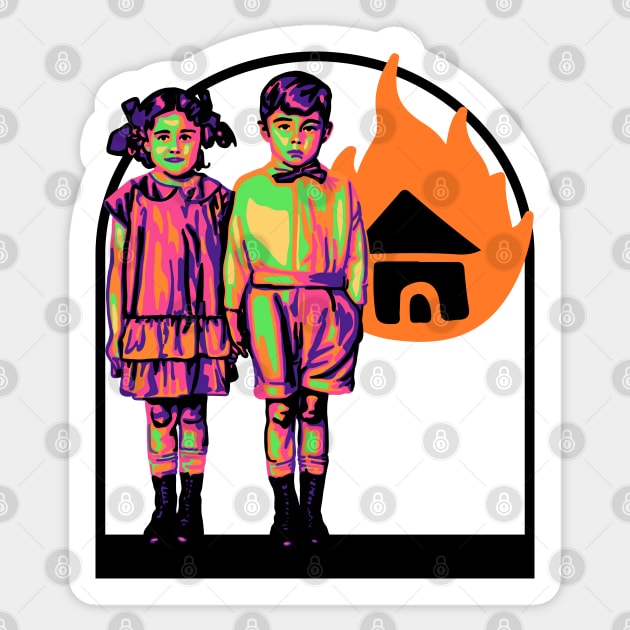 Creepy Kids Burn Stuff Sticker by Slightly Unhinged